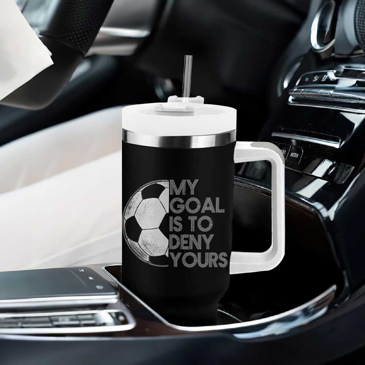 Soccer Goalie Tumbler With Handle My Goal Is To Deny Yours Distressed Goalkeeper TS10 Print Your Wear