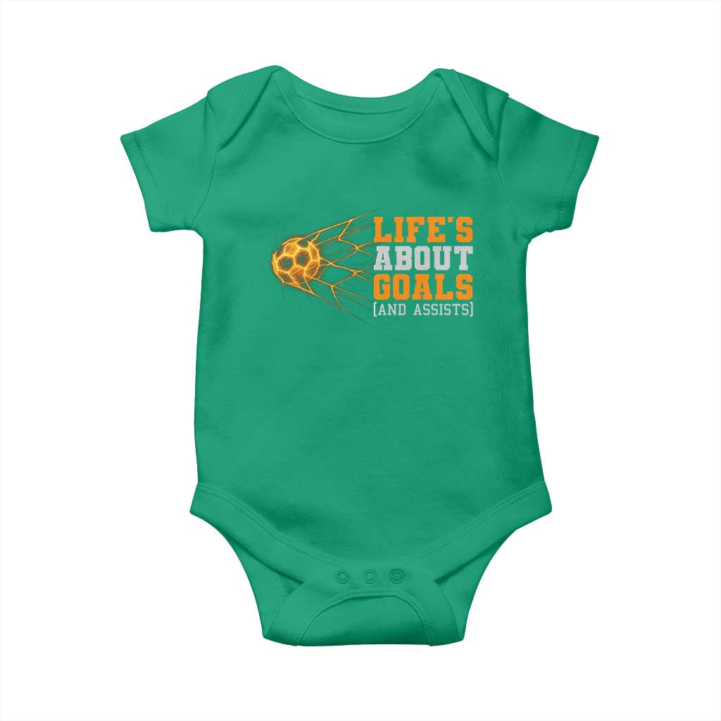Funny Soccer Baby Onesie Life Is About Goals And Assists Youth Soccer TS10 Irish Green Print Your Wear