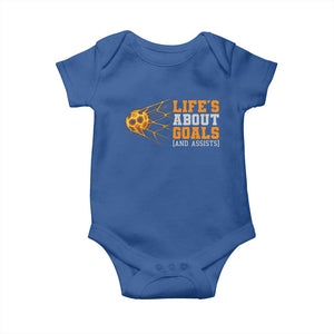Funny Soccer Baby Onesie Life Is About Goals And Assists Youth Soccer TS10 Royal Blue Print Your Wear