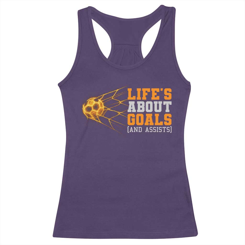 Funny Soccer Racerback Tank Top Life Is About Goals And Assists Youth Soccer TS10 Purple Print Your Wear