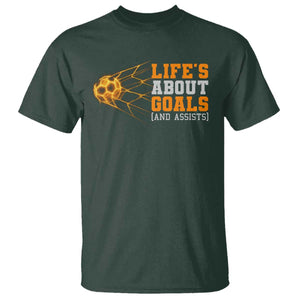 Funny Soccer T Shirt Life Is About Goals And Assists Youth Soccer TS10 Dark Forest Green Print Your Wear