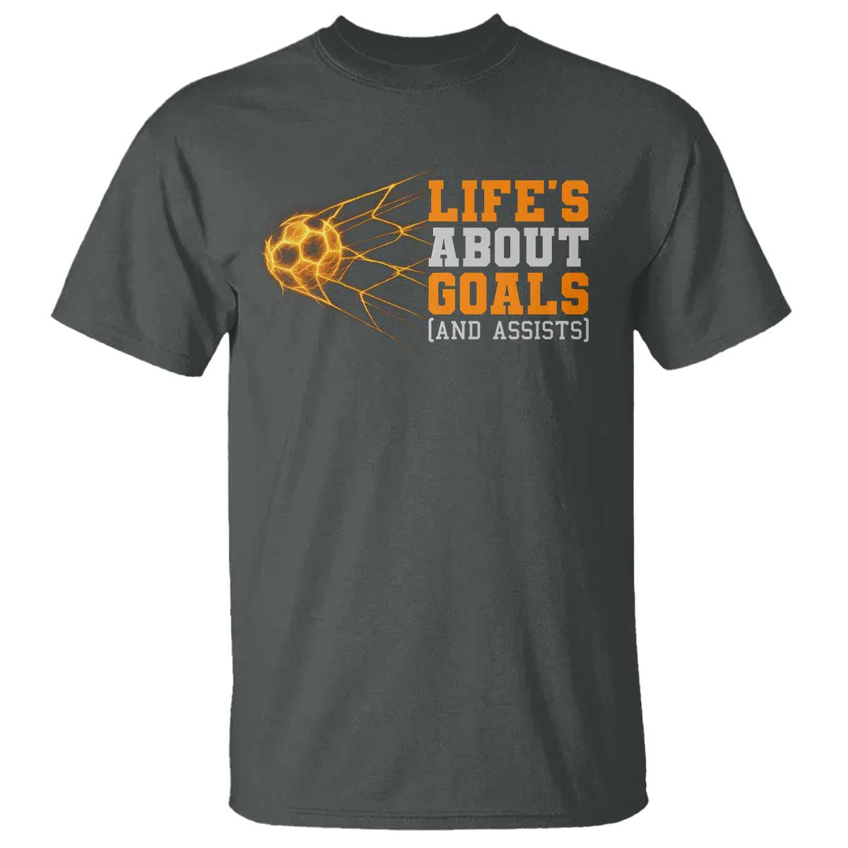 Funny Soccer T Shirt Life Is About Goals And Assists Youth Soccer TS10 Dark Heather Print Your Wear