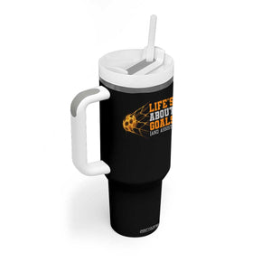 Funny Soccer Tumbler With Handle Life Is About Goals And Assists Youth Soccer TS10 Print Your Wear