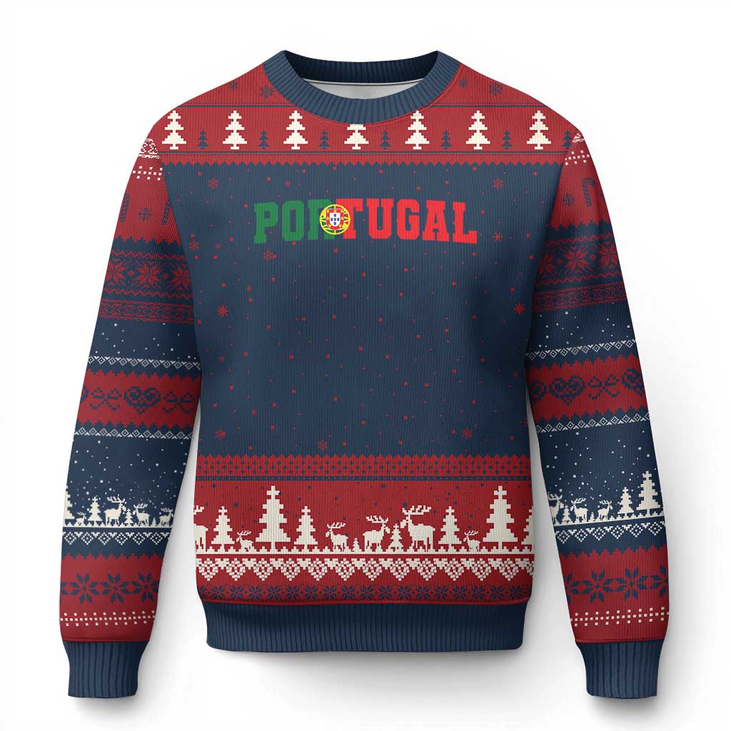 Vintage Portugal Ugly Christmas Sweater Classic Portuguese Flag Retro Varsity Futebol TS10 Navy Red Print Your Wear