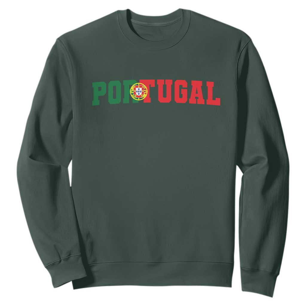 Vintage Portugal Sweatshirt Classic Portuguese Flag Retro Varsity Futebol TS10 Dark Forest Green Print Your Wear