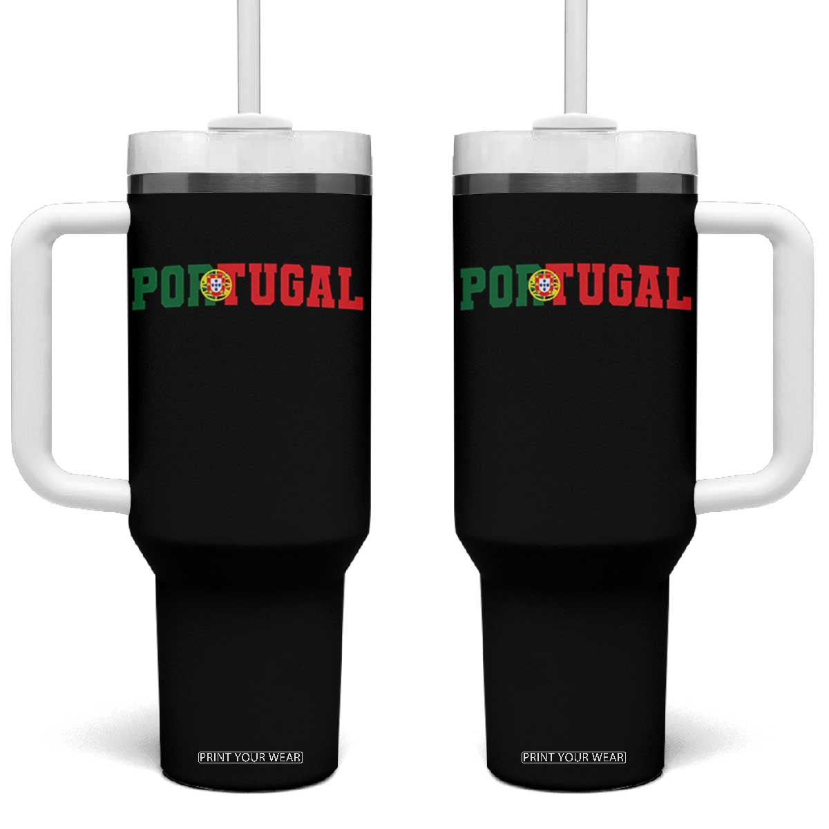 Vintage Portugal Tumbler With Handle Classic Portuguese Flag Retro Varsity Futebol TS10 One Size: 40 oz Black Print Your Wear