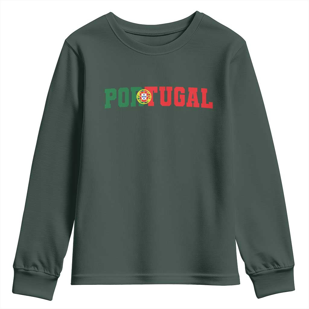 Vintage Portugal Youth Sweatshirt Classic Portuguese Flag Retro Varsity Futebol TS10 Dark Forest Green Print Your Wear