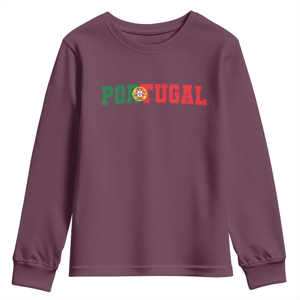 Vintage Portugal Youth Sweatshirt Classic Portuguese Flag Retro Varsity Futebol TS10 Maroon Print Your Wear
