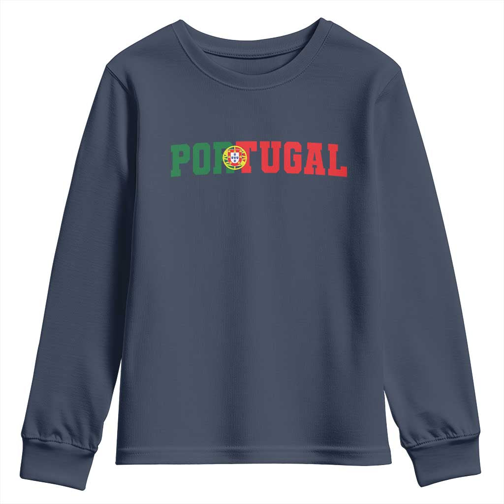 Vintage Portugal Youth Sweatshirt Classic Portuguese Flag Retro Varsity Futebol TS10 Navy Print Your Wear
