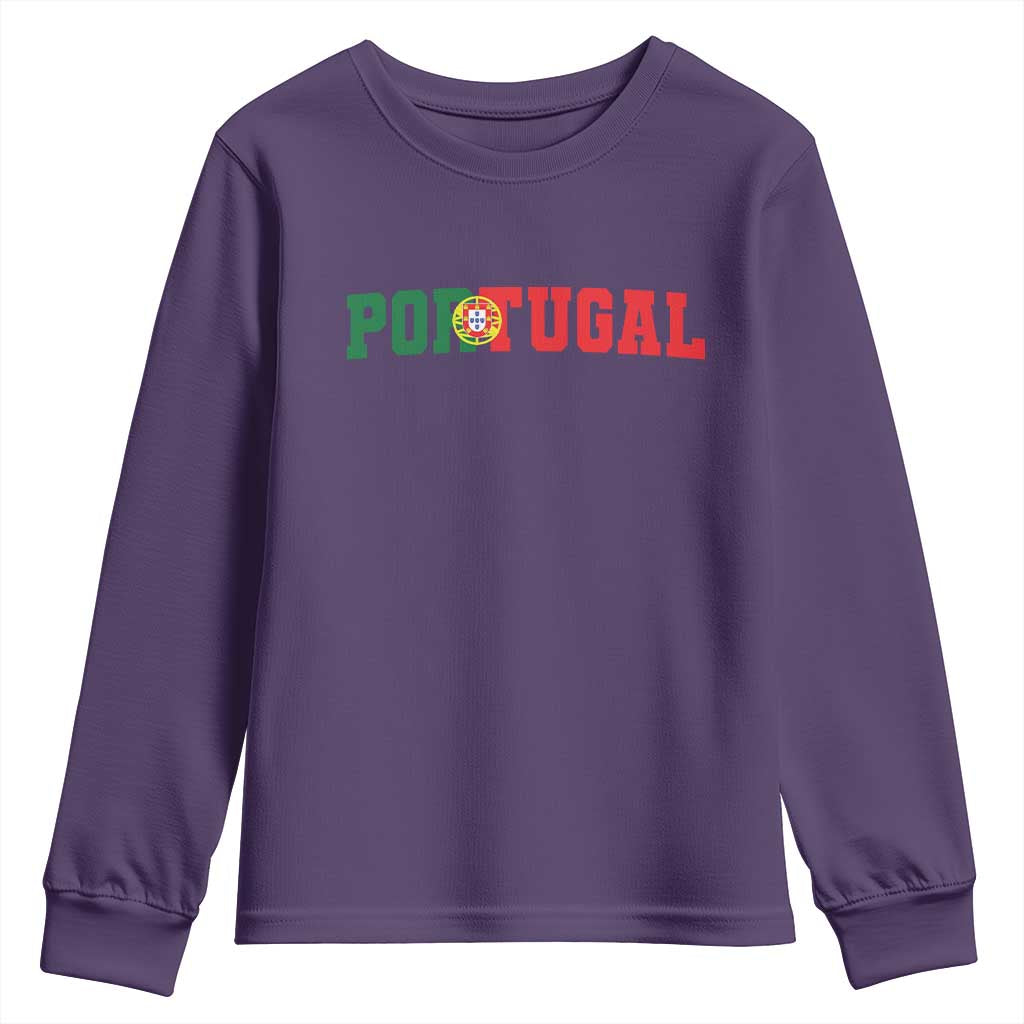 Vintage Portugal Youth Sweatshirt Classic Portuguese Flag Retro Varsity Futebol TS10 Purple Print Your Wear