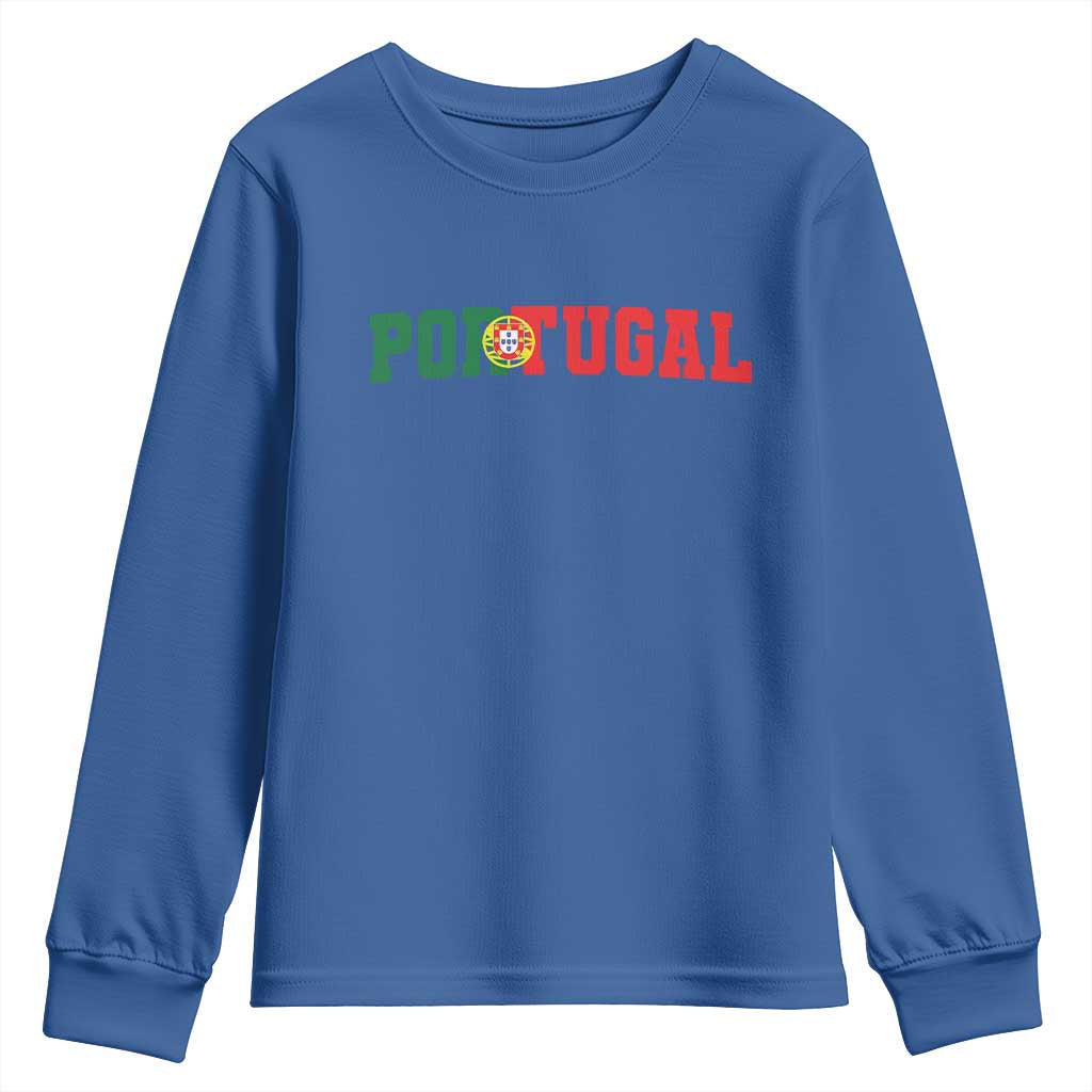 Vintage Portugal Youth Sweatshirt Classic Portuguese Flag Retro Varsity Futebol TS10 Royal Blue Print Your Wear