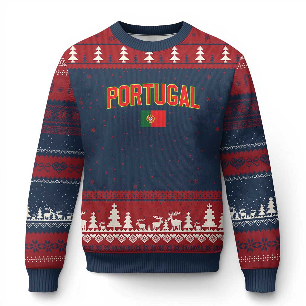 Portugal Ugly Christmas Sweater Portuguese Flag Futebol Fan TS10 Navy Red Print Your Wear