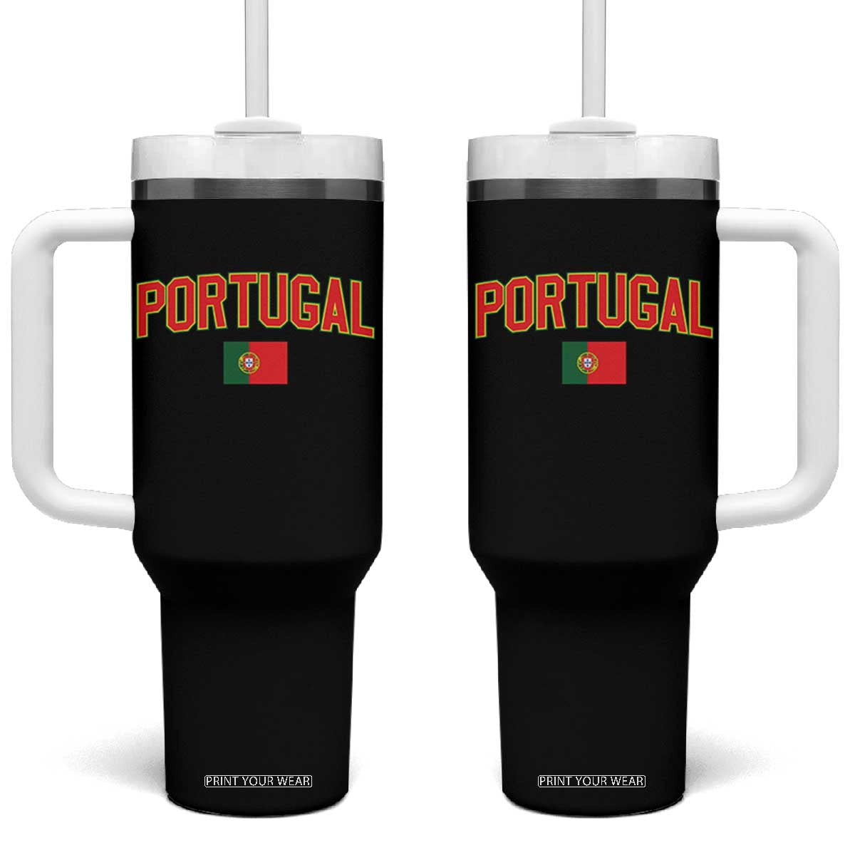 Portugal Tumbler With Handle Portuguese Flag Futebol Fan TS10 One Size: 40 oz Black Print Your Wear