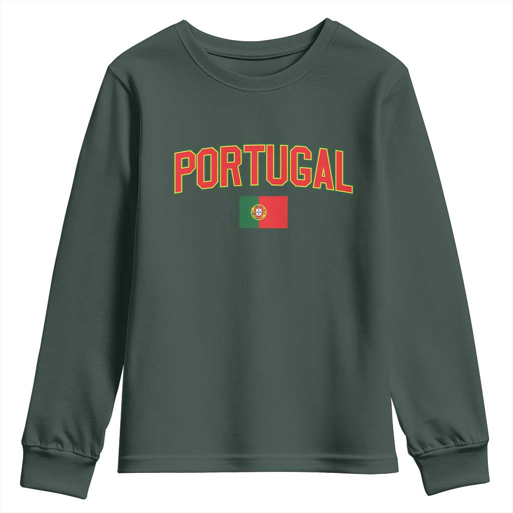 Portugal Youth Sweatshirt Portuguese Flag Futebol Fan TS10 Dark Forest Green Print Your Wear