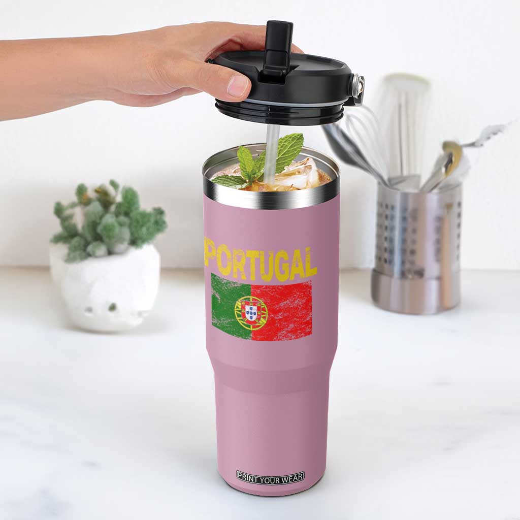 Portugal Flag Flip Straw Tumbler Retro Vintage Portuguese Flags Futebol TS10 One Size: 30 oz Light Pink Print Your Wear