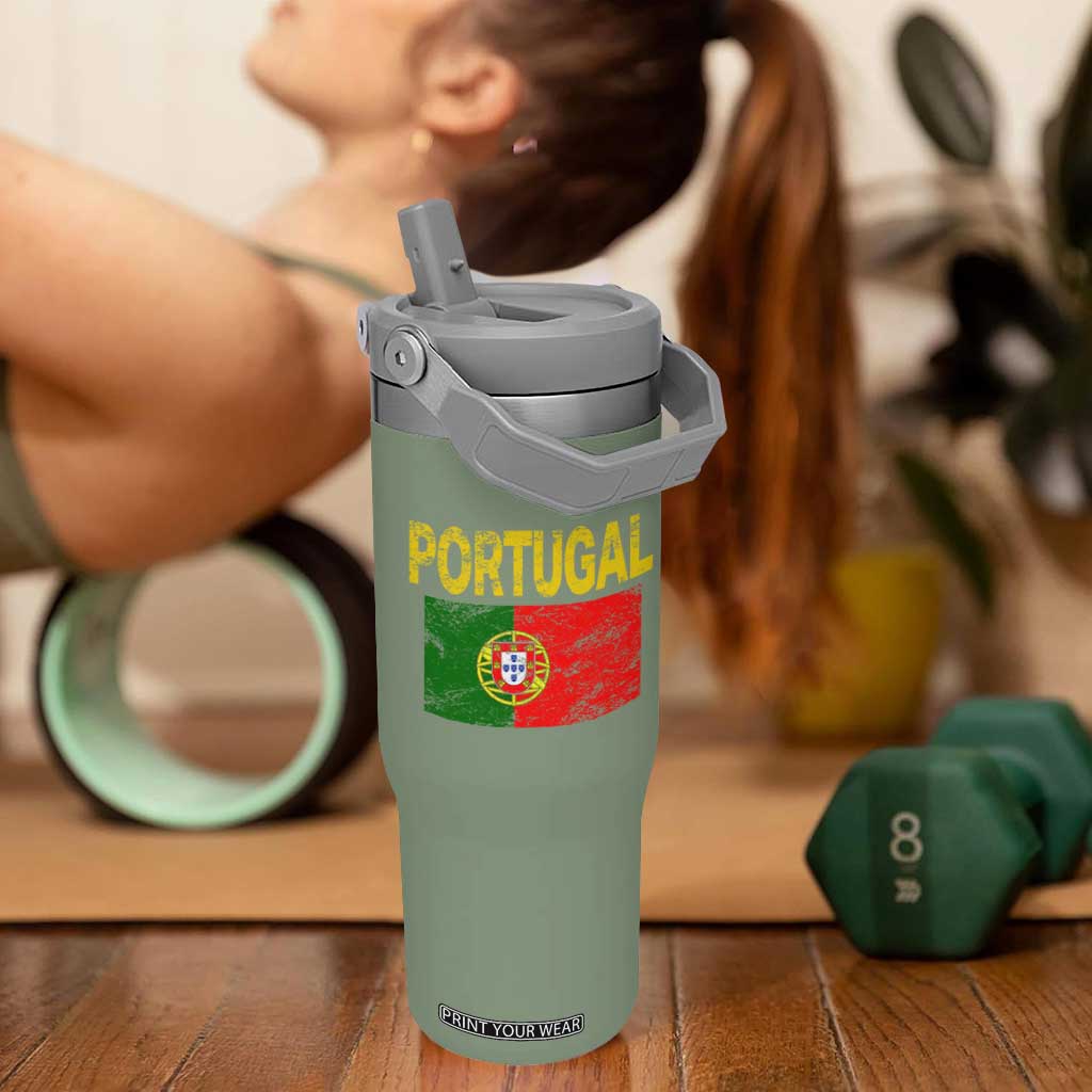 Portugal Flag Flip Straw Tumbler Retro Vintage Portuguese Flags Futebol TS10 One Size: 30 oz Moss Green Print Your Wear