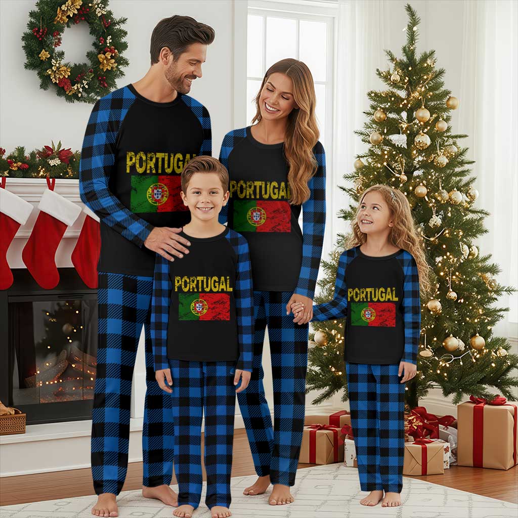 Portugal Flag Plaid Pajama Set Retro Vintage Portuguese Flags Futebol TS10 Blue Plaid Print Your Wear