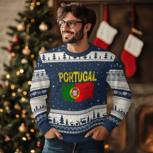 Portugal Flag Ugly Christmas Sweater Retro Vintage Portuguese Flags Futebol TS10 Navy Beige Print Your Wear