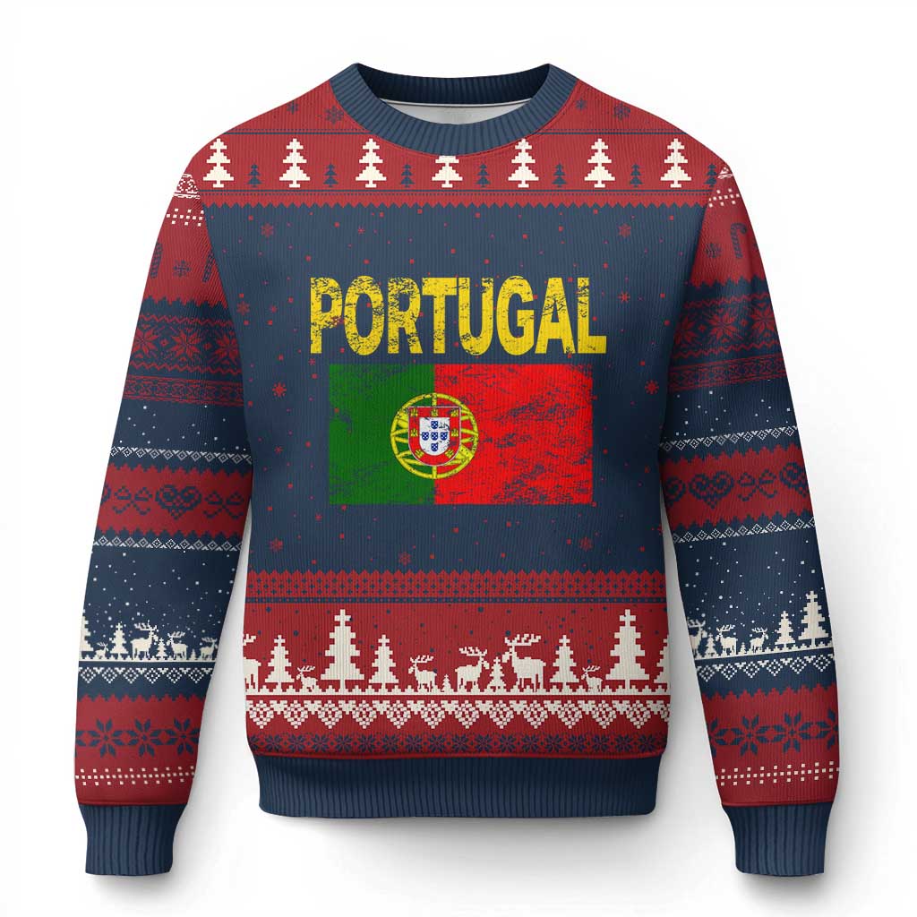 Portugal Flag Ugly Christmas Sweater Retro Vintage Portuguese Flags Futebol TS10 Navy Red Print Your Wear