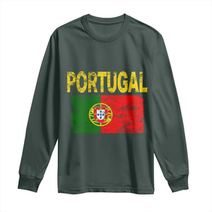 Portugal Flag Long Sleeve Shirt Retro Vintage Portuguese Flags Futebol TS10 Dark Forest Green Print Your Wear