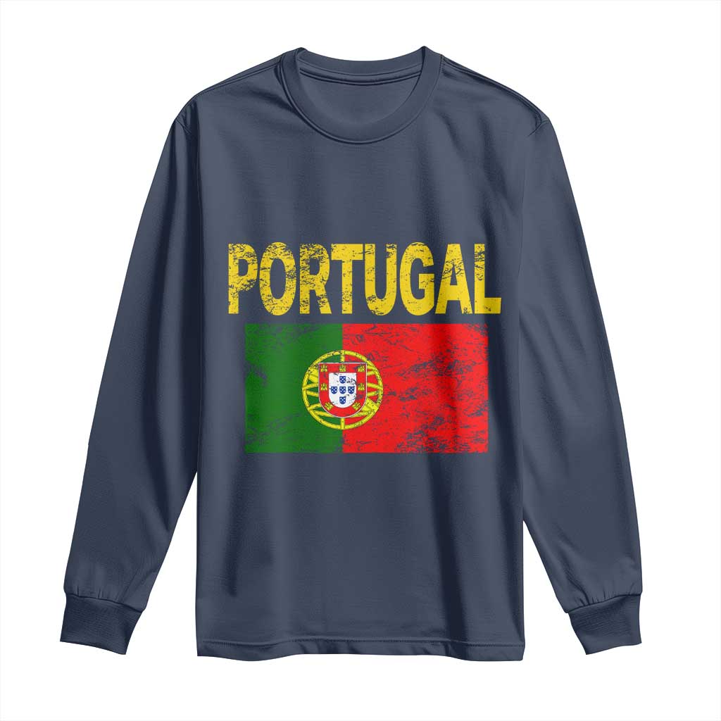Portugal Flag Long Sleeve Shirt Retro Vintage Portuguese Flags Futebol TS10 Navy Print Your Wear