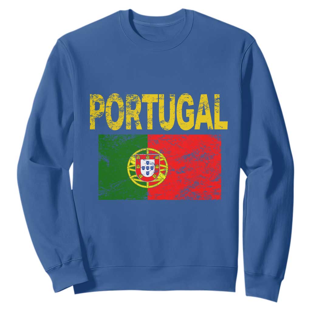 Portugal Flag Sweatshirt Retro Vintage Portuguese Flags Futebol TS10 Royal Blue Print Your Wear