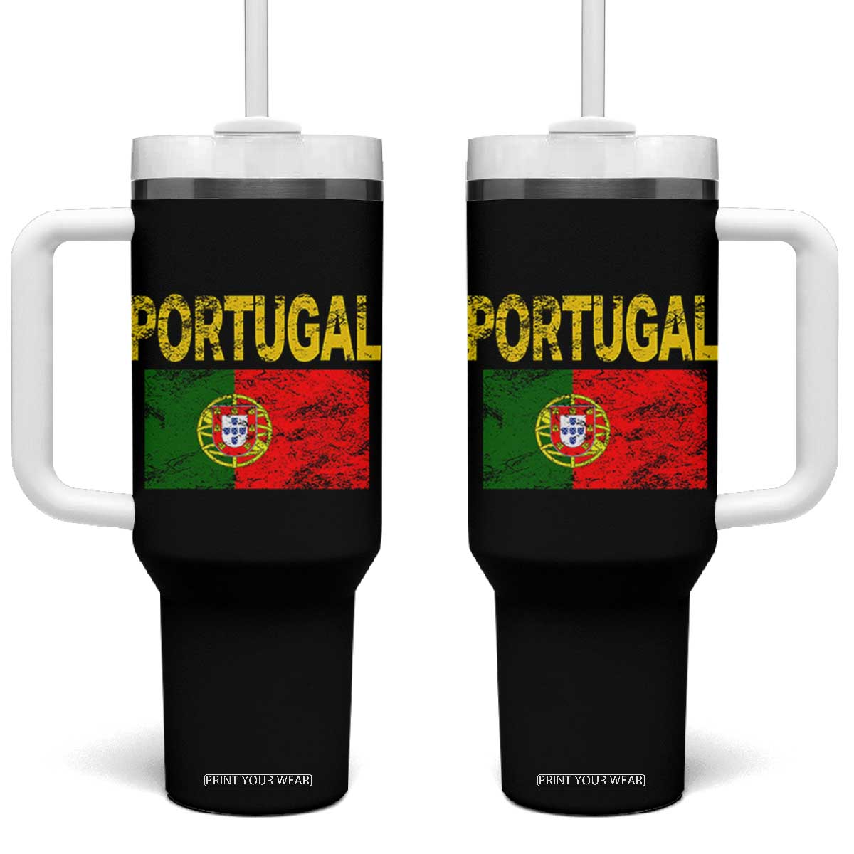 Portugal Flag Tumbler With Handle Retro Vintage Portuguese Flags Futebol TS10 One Size: 40 oz Black Print Your Wear