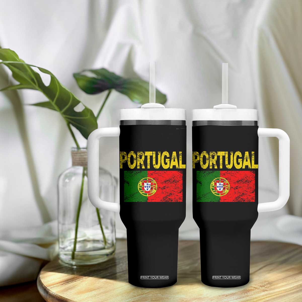 Portugal Flag Tumbler With Handle Retro Vintage Portuguese Flags Futebol TS10 Print Your Wear
