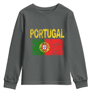 Portugal Flag Youth Sweatshirt Retro Vintage Portuguese Flags Futebol TS10 Dark Heather Print Your Wear