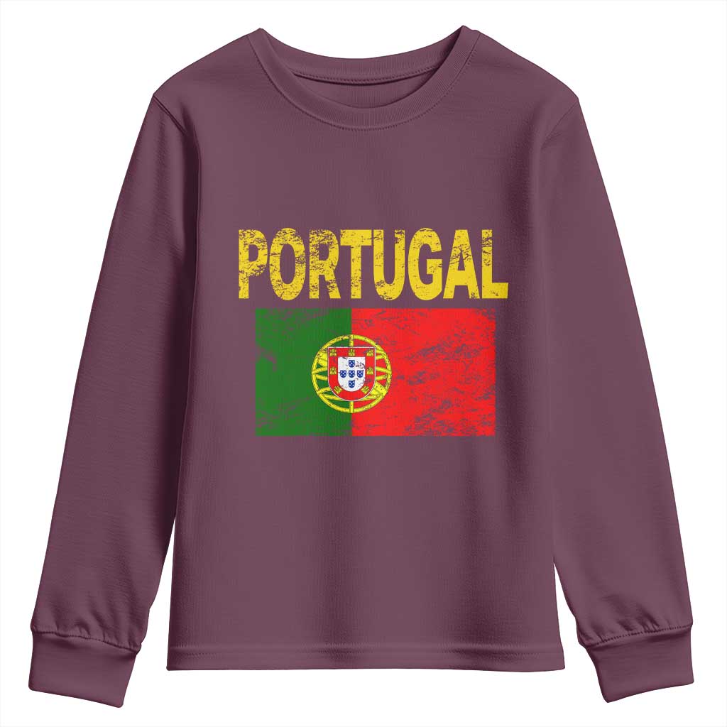 Portugal Flag Youth Sweatshirt Retro Vintage Portuguese Flags Futebol TS10 Maroon Print Your Wear