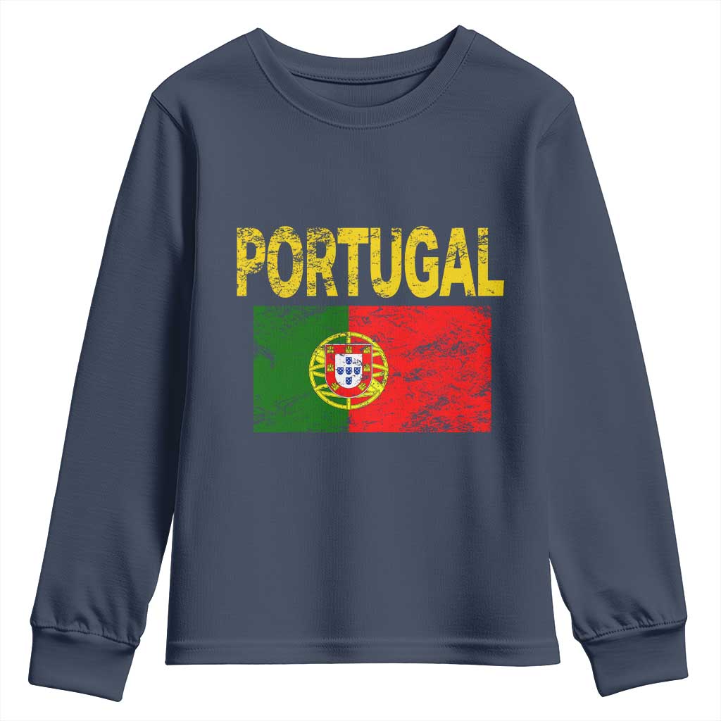 Portugal Flag Youth Sweatshirt Retro Vintage Portuguese Flags Futebol TS10 Navy Print Your Wear
