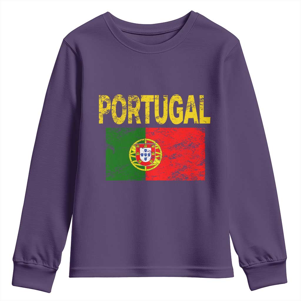 Portugal Flag Youth Sweatshirt Retro Vintage Portuguese Flags Futebol TS10 Purple Print Your Wear