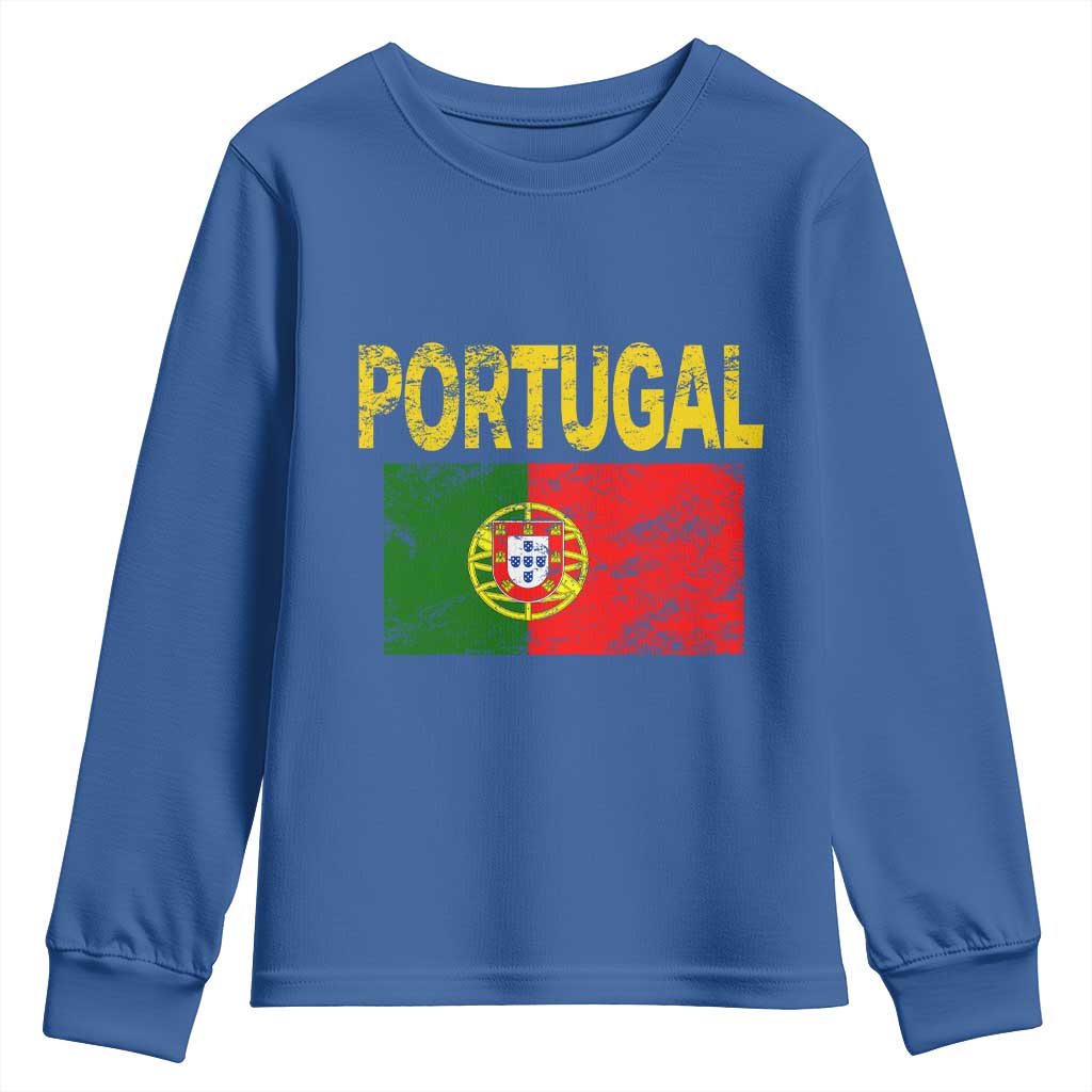 Portugal Flag Youth Sweatshirt Retro Vintage Portuguese Flags Futebol TS10 Royal Blue Print Your Wear
