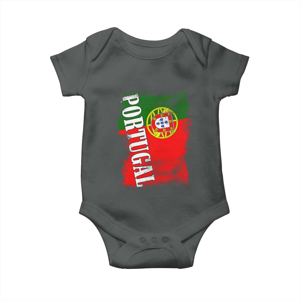 Portugal Flag Baby Onesie Retro Vintage Futebol Portuguese Flags TS10 Dark Heather Print Your Wear