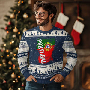 Portugal Flag Ugly Christmas Sweater Retro Vintage Futebol Portuguese Flags TS10 Navy Beige Print Your Wear