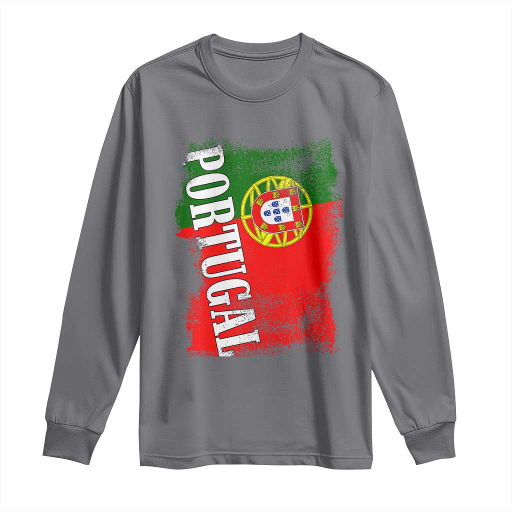 Portugal Flag Long Sleeve Shirt Retro Vintage Futebol Portuguese Flags TS10 Charcoal Print Your Wear