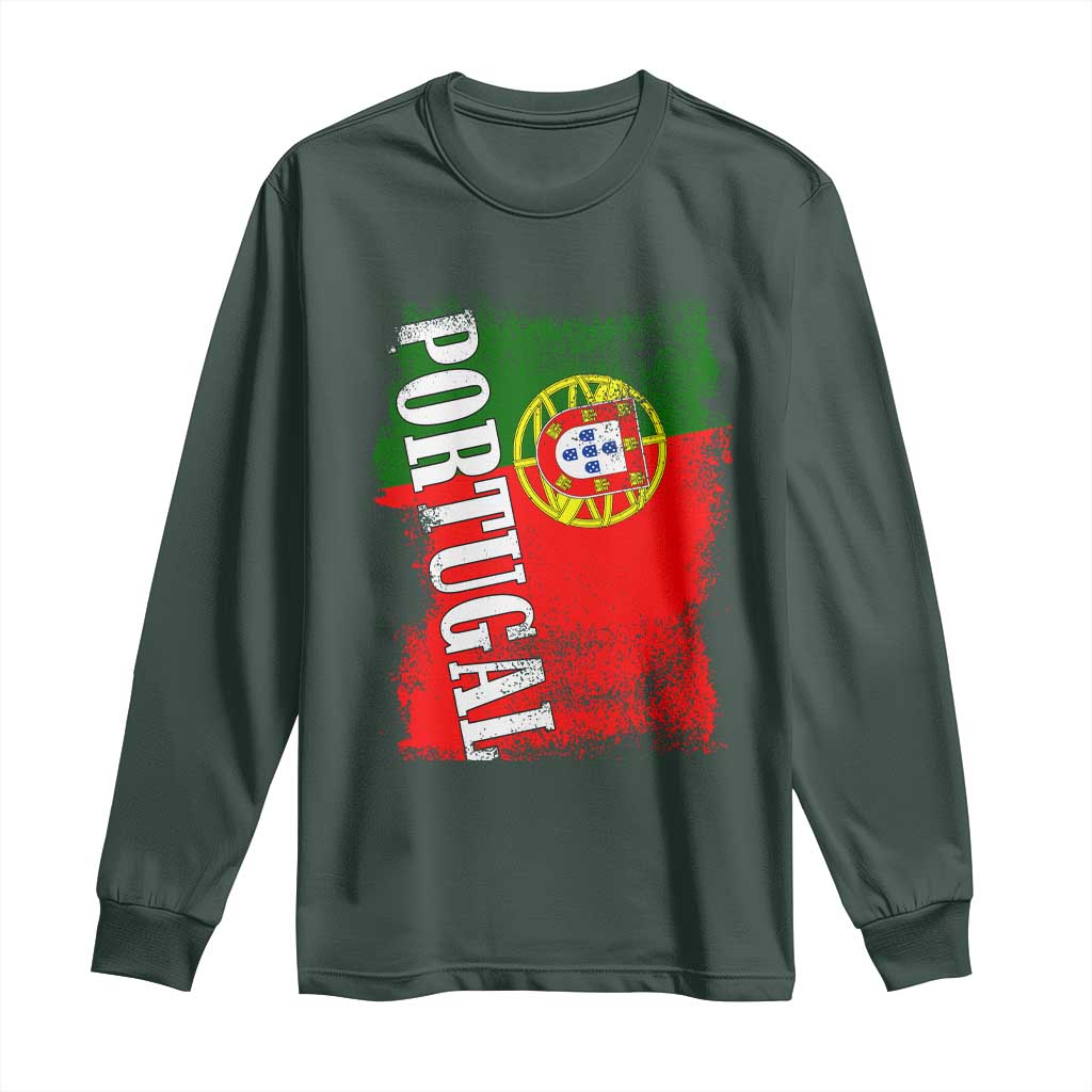 Portugal Flag Long Sleeve Shirt Retro Vintage Futebol Portuguese Flags TS10 Dark Forest Green Print Your Wear