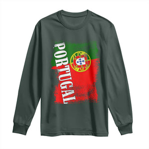 Portugal Flag Long Sleeve Shirt Retro Vintage Futebol Portuguese Flags TS10 Dark Forest Green Print Your Wear