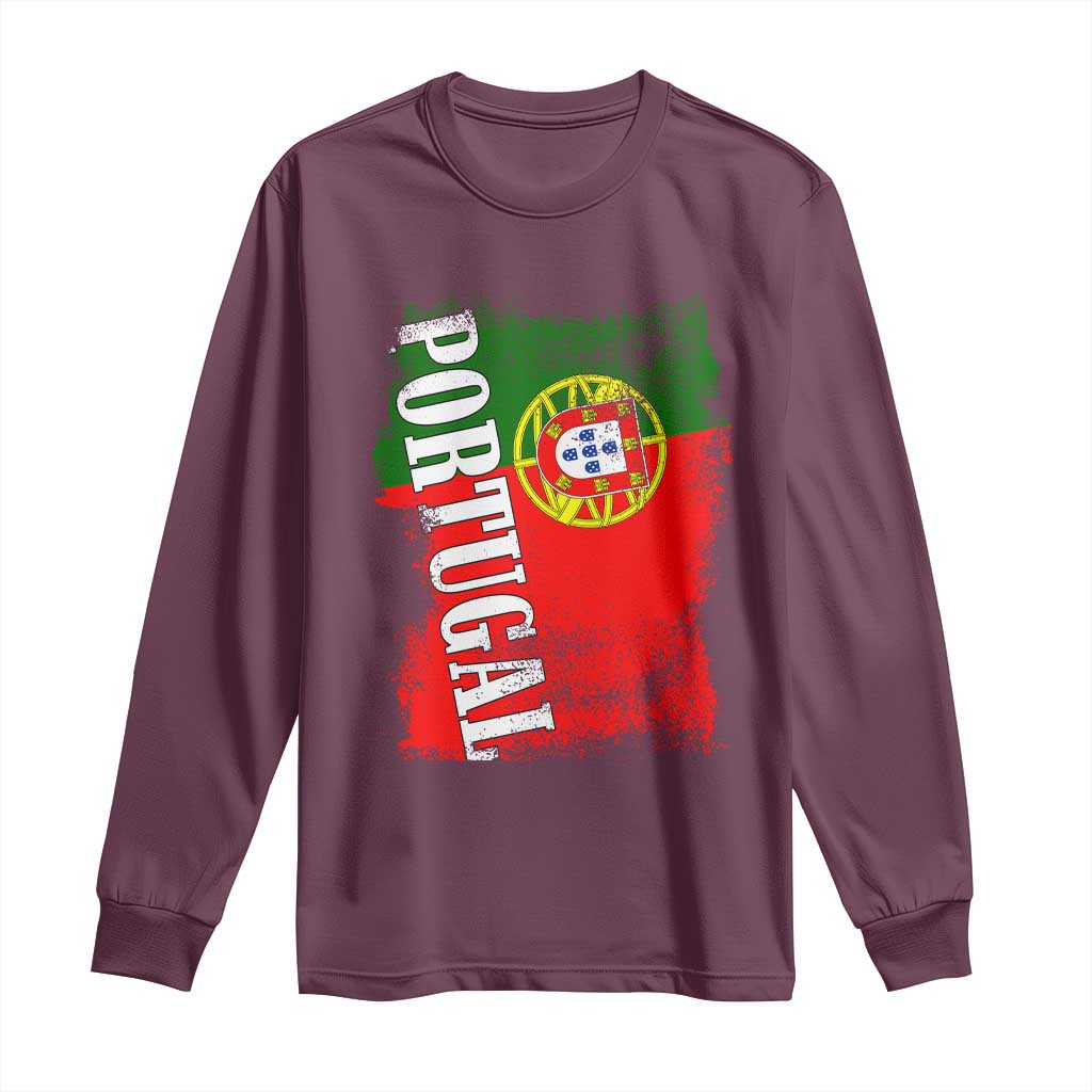 Portugal Flag Long Sleeve Shirt Retro Vintage Futebol Portuguese Flags TS10 Maroon Print Your Wear