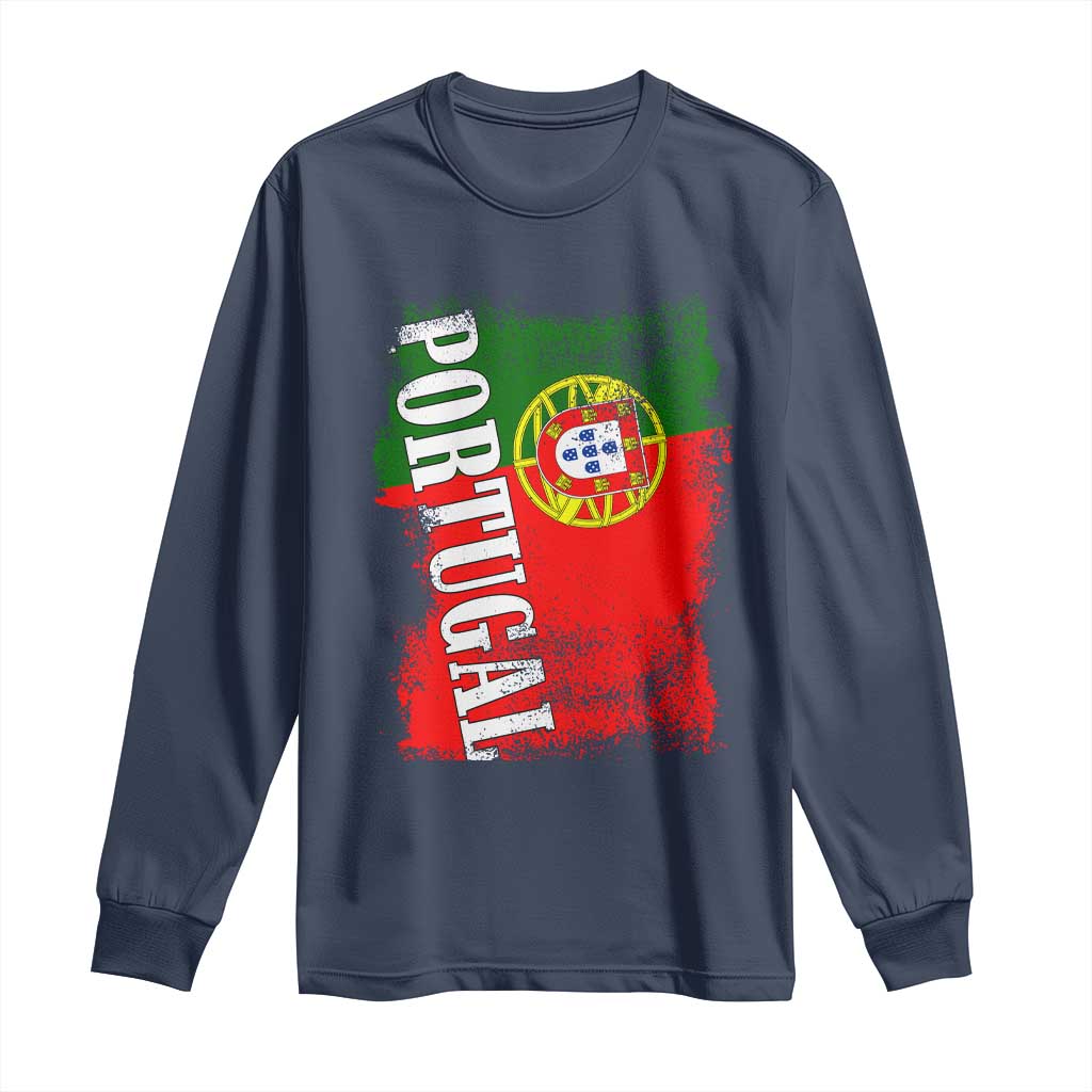 Portugal Flag Long Sleeve Shirt Retro Vintage Futebol Portuguese Flags TS10 Navy Print Your Wear