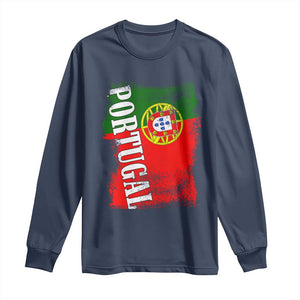 Portugal Flag Long Sleeve Shirt Retro Vintage Futebol Portuguese Flags TS10 Navy Print Your Wear