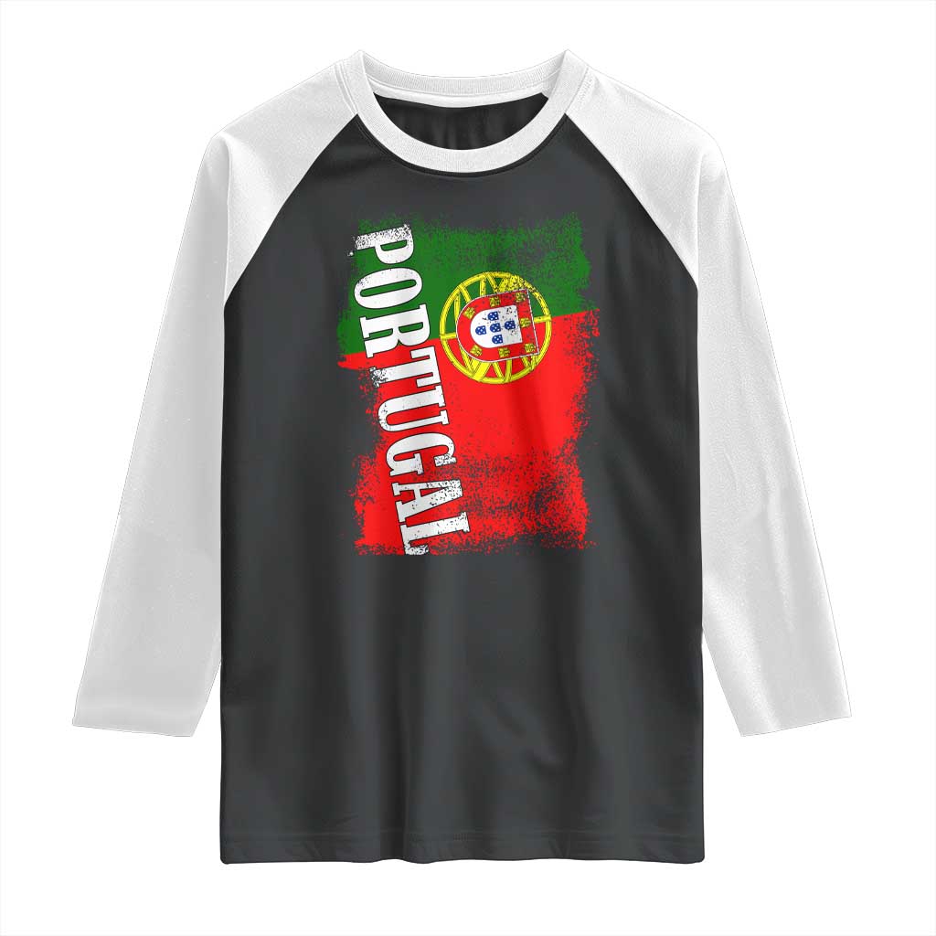 Portugal Flag Raglan Shirt Retro Vintage Futebol Portuguese Flags TS10 Black White Print Your Wear