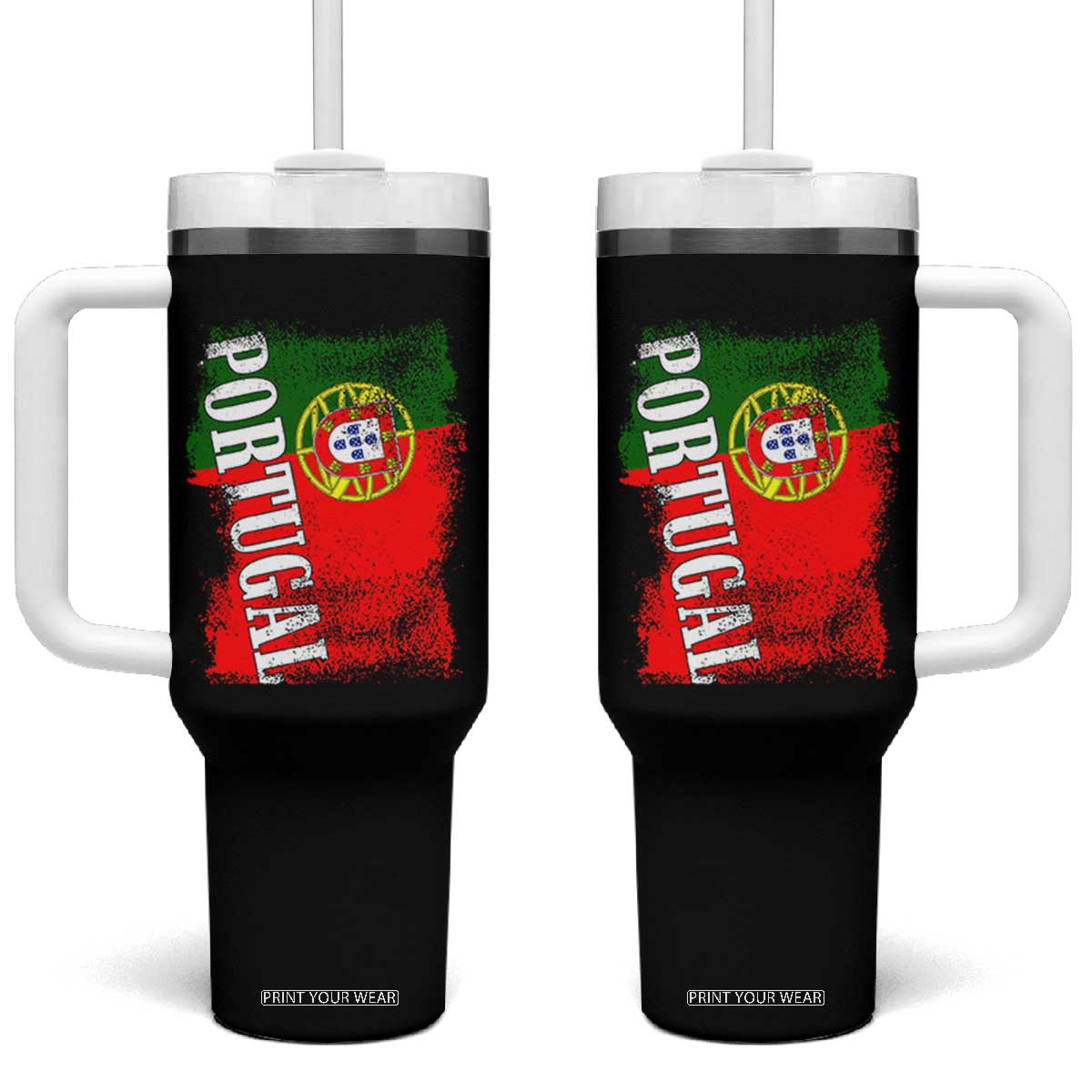 Portugal Flag Tumbler With Handle Retro Vintage Futebol Portuguese Flags TS10 One Size: 40 oz Black Print Your Wear