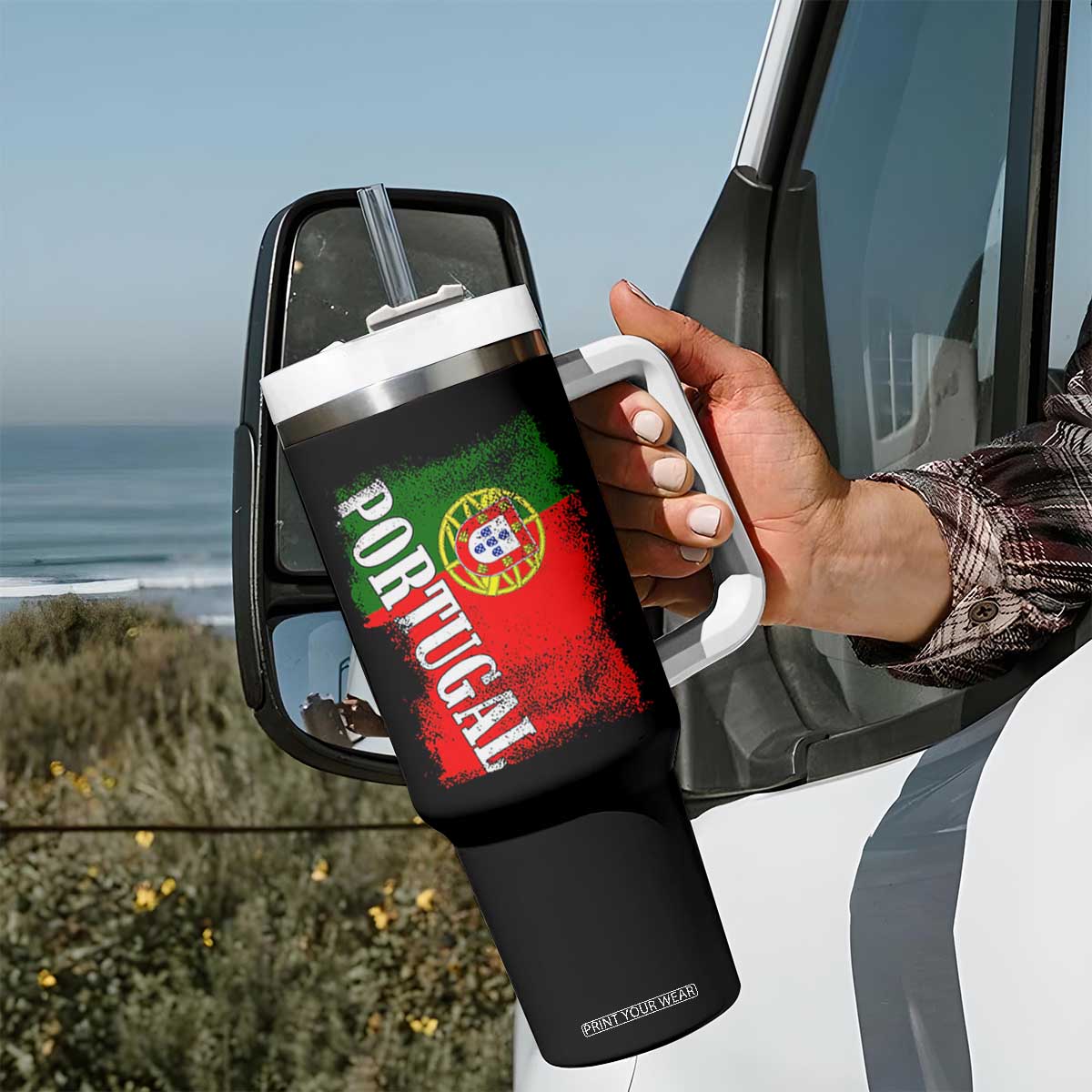 Portugal Flag Tumbler With Handle Retro Vintage Futebol Portuguese Flags TS10 Print Your Wear