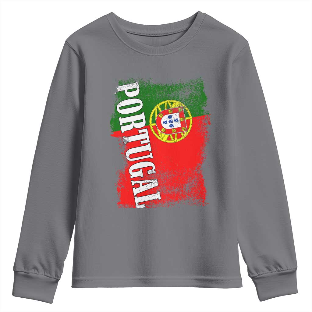 Portugal Flag Youth Sweatshirt Retro Vintage Futebol Portuguese Flags TS10 Charcoal Print Your Wear