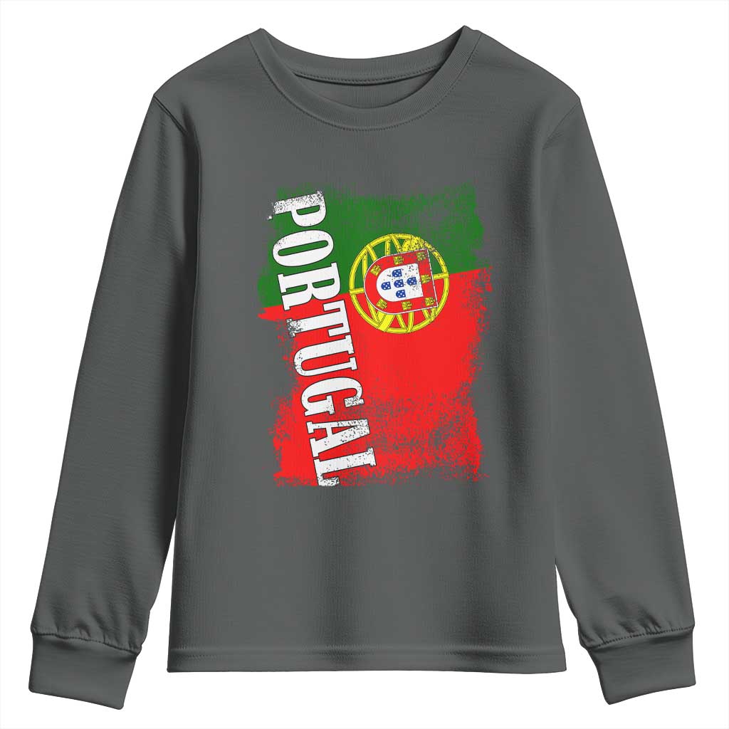 Portugal Flag Youth Sweatshirt Retro Vintage Futebol Portuguese Flags TS10 Dark Heather Print Your Wear