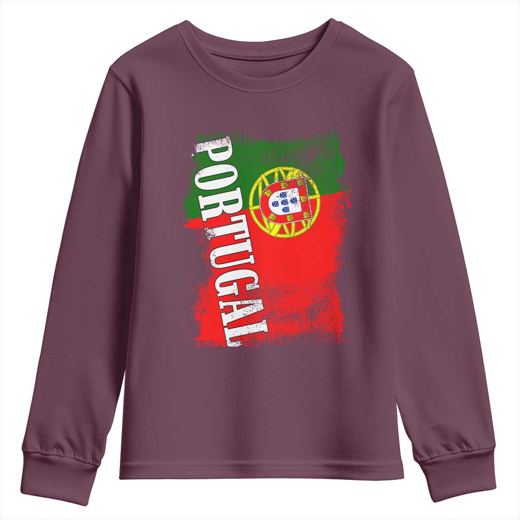 Portugal Flag Youth Sweatshirt Retro Vintage Futebol Portuguese Flags TS10 Maroon Print Your Wear