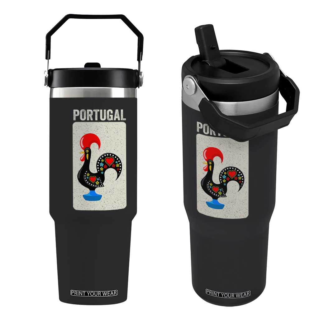 Portuguese Rooster Flip Straw Tumbler Galo de Barcelos Portugal Roots Pride Heritage Gift TS10 One Size: 30 oz Black Print Your Wear