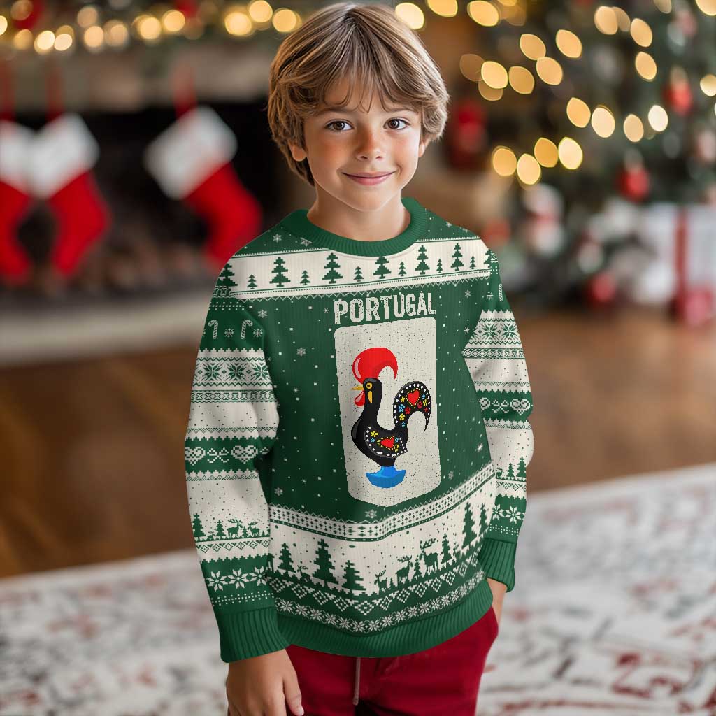 Portuguese Rooster Ugly Christmas Sweater Galo de Barcelos Portugal Roots Pride Heritage Gift TS10 Forest Green Beige Print Your Wear
