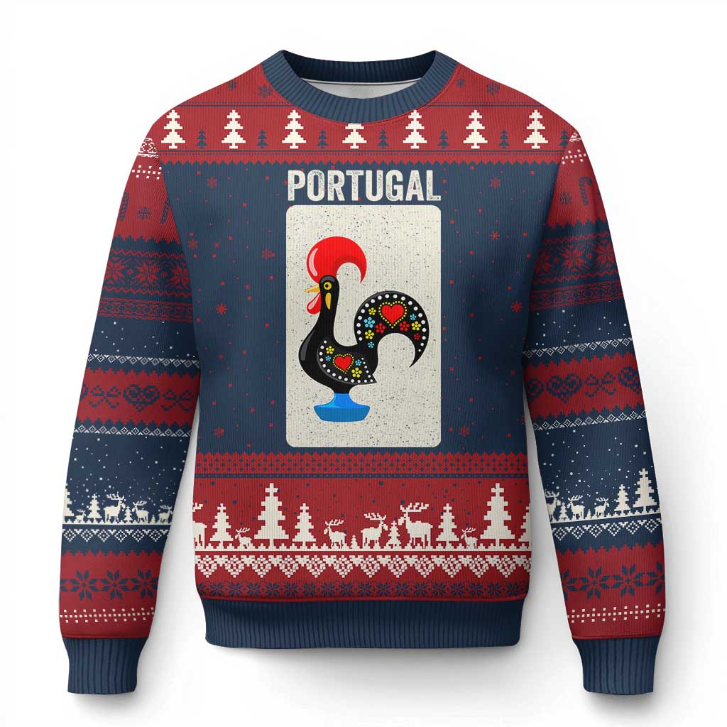Portuguese Rooster Ugly Christmas Sweater Galo de Barcelos Portugal Roots Pride Heritage Gift TS10 Navy Red Print Your Wear